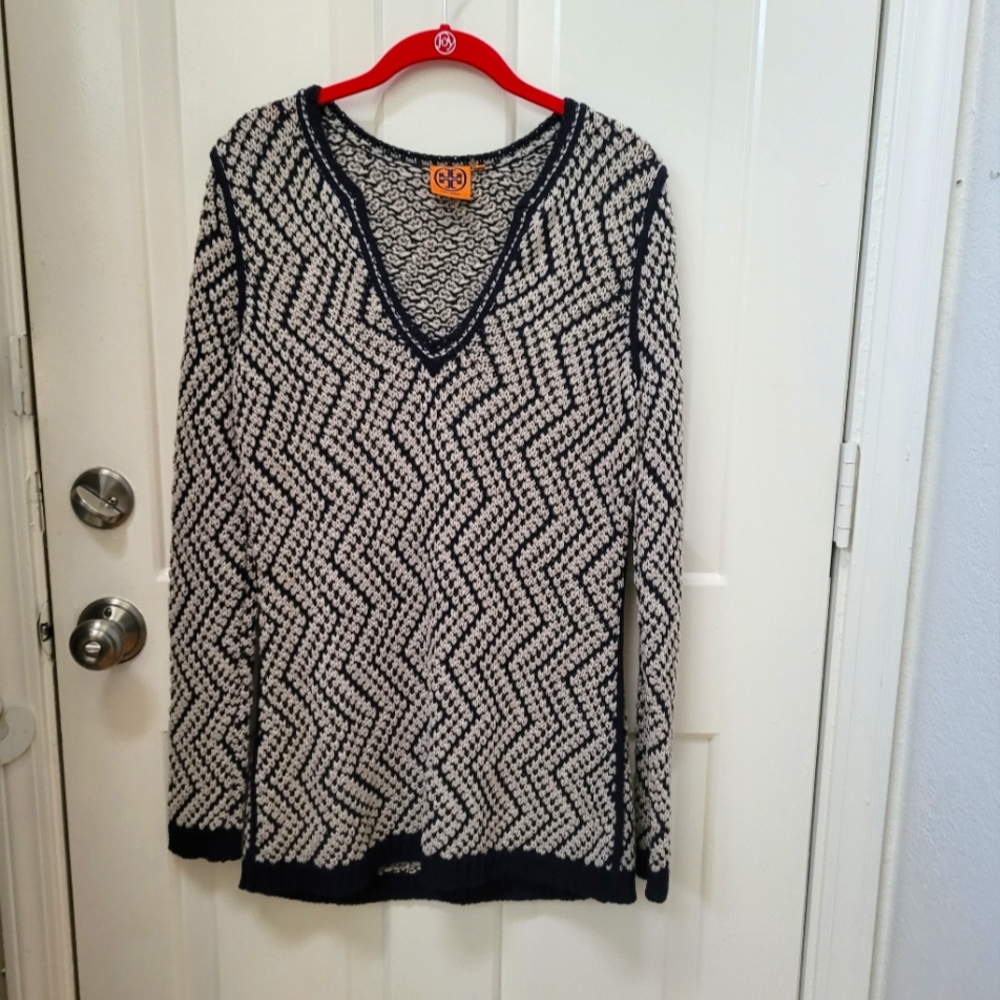 Tory Burch Ricki Crochet Navy Tunic Knit Sweater-Large Very good condition